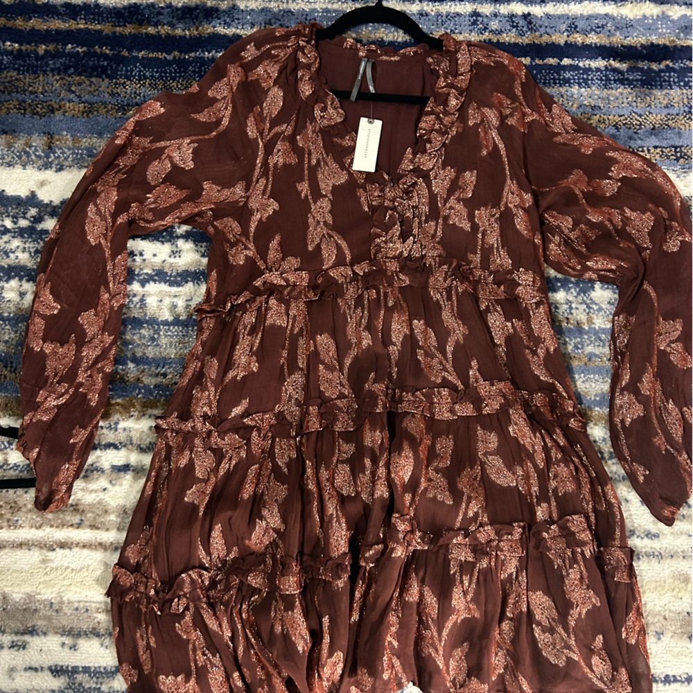 Anthropologie Brown and Pink Midi Dress